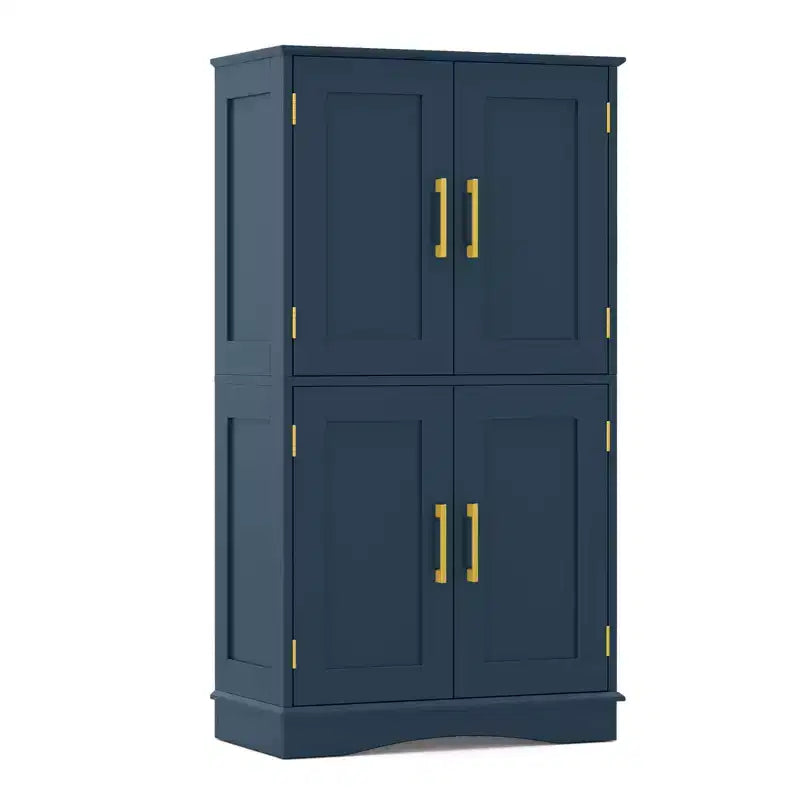 Costway Bathroom Floor Storage Cabinet 43.5 Freestanding Pantry Cabinet with 4 Doors Black/Blue/Gray/White