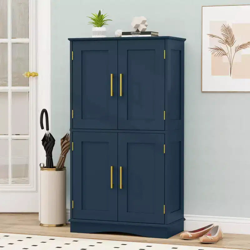 Costway Bathroom Floor Storage Cabinet 43.5 Freestanding Pantry Cabinet with 4 Doors Black/Blue/Gray/White