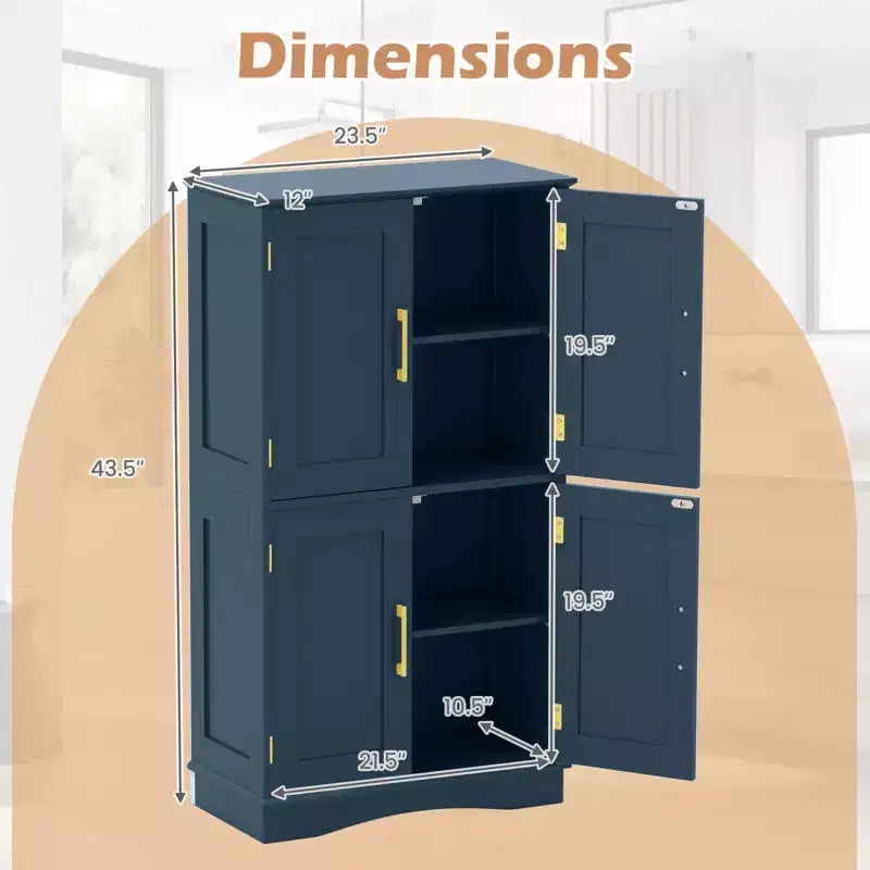 Costway Bathroom Floor Storage Cabinet 43.5 Freestanding Pantry Cabinet with 4 Doors Black/Blue/Gray/White