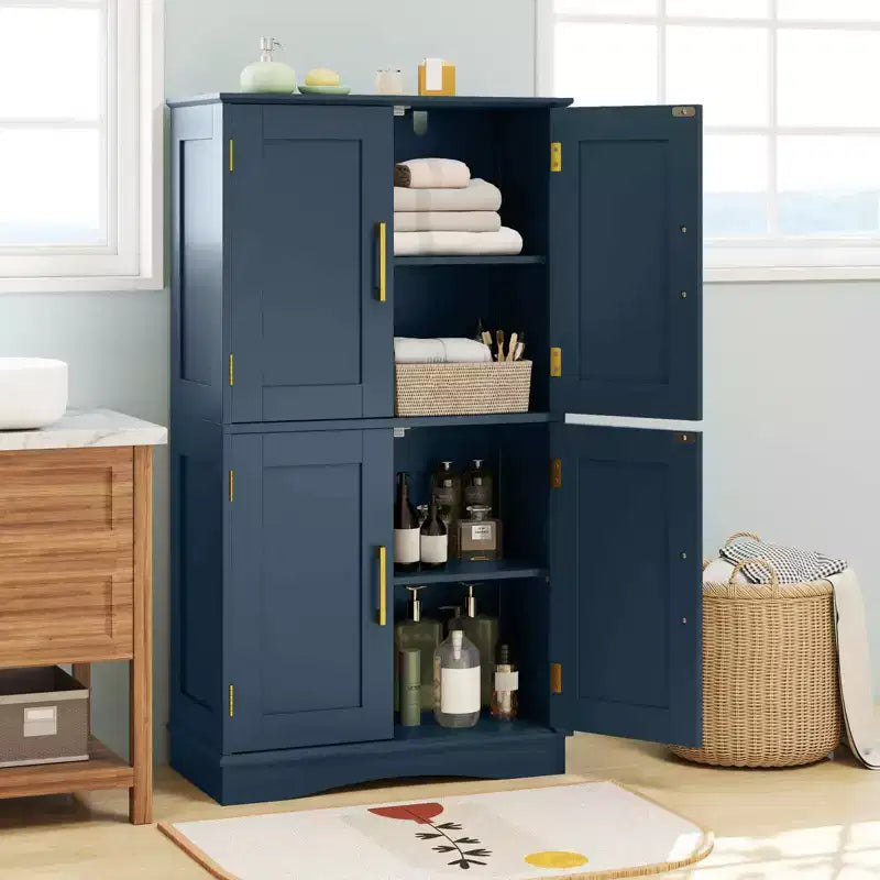 Costway Bathroom Floor Storage Cabinet 43.5 Freestanding Pantry Cabinet with 4 Doors Black/Blue/Gray/White