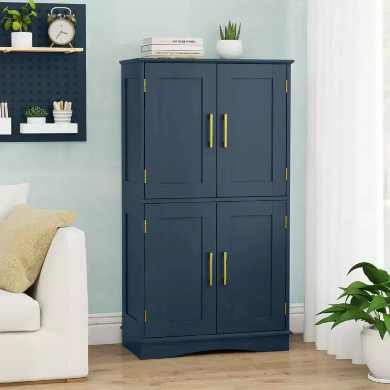 Costway Bathroom Floor Storage Cabinet 43.5 Freestanding Pantry Cabinet with 4 Doors Black/Blue/Gray/White
