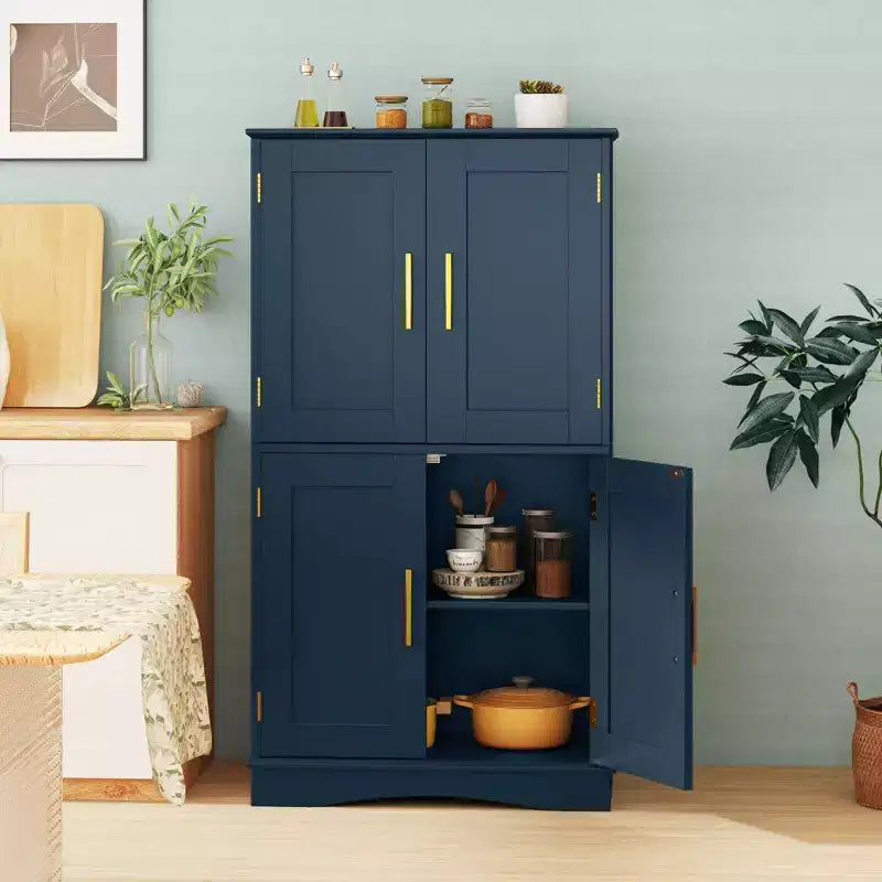 Costway Bathroom Floor Storage Cabinet 43.5 Freestanding Pantry Cabinet with 4 Doors Black/Blue/Gray/White