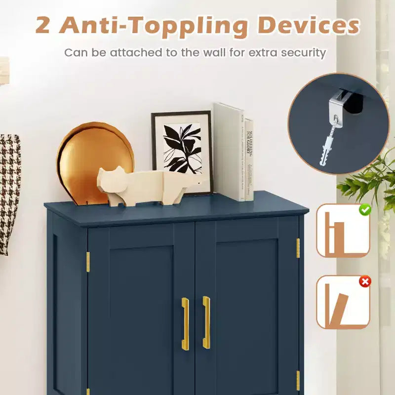 Costway Bathroom Floor Storage Cabinet 43.5 Freestanding Pantry Cabinet with 4 Doors Black/Blue/Gray/White
