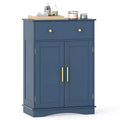 Costway Bathroom Floor Cabinet Modern Storage Cabinet with Large Pull-out Drawer,2 Doors Black/Blue/Gray/White/Black+White