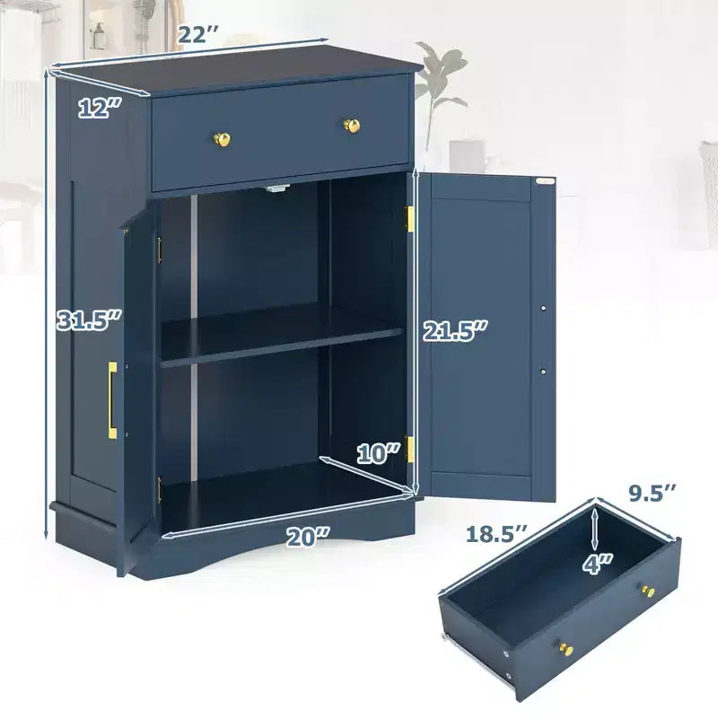 Costway Bathroom Floor Cabinet Modern Storage Cabinet with Large Pull-out Drawer,2 Doors Black/Blue/Gray/White/Black+White