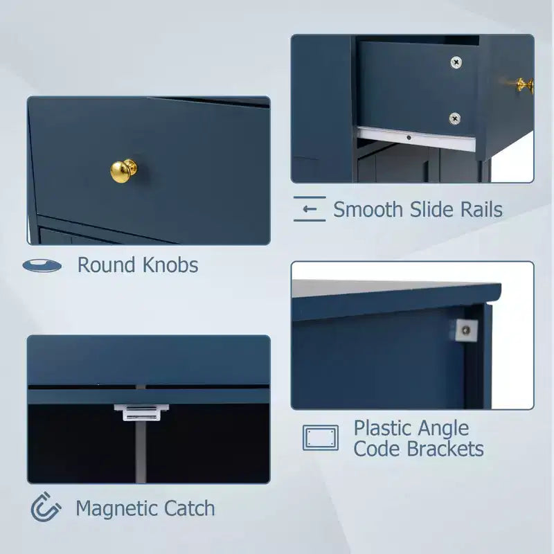 Costway Bathroom Floor Cabinet Modern Storage Cabinet with Large Pull-out Drawer,2 Doors Black/Blue/Gray/White/Black+White
