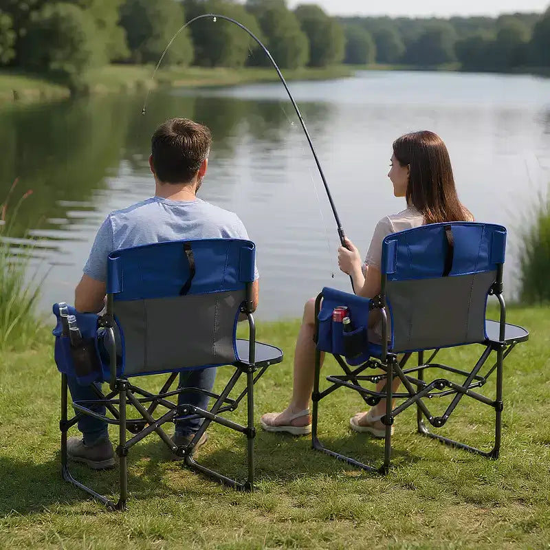 Portable Folding Camping Chairs, Lightweight Aluminum Folding Chair with Side Table and Pocket, 330 Lbs Weight Capacity, for Outdoor