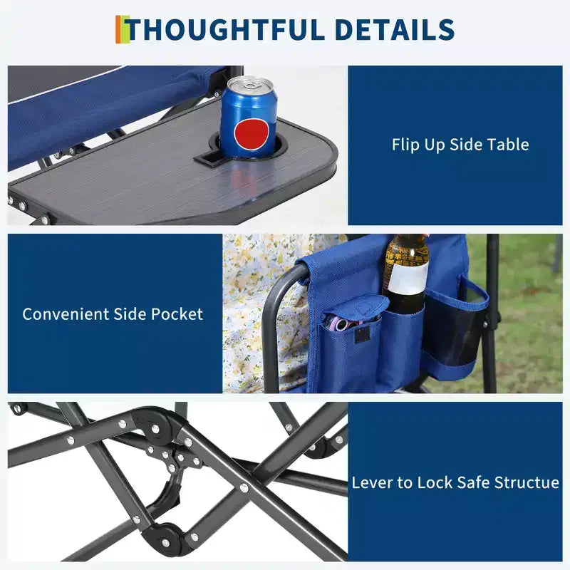 Portable Folding Camping Chairs, Lightweight Aluminum Folding Chair with Side Table and Pocket, 330 Lbs Weight Capacity, for Outdoor