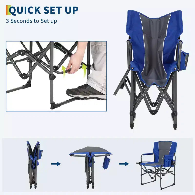 Portable Folding Camping Chairs, Lightweight Aluminum Folding Chair with Side Table and Pocket, 330 Lbs Weight Capacity, for Outdoor