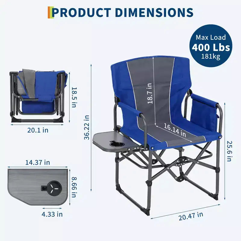Portable Folding Camping Chairs, Lightweight Aluminum Folding Chair with Side Table and Pocket, 330 Lbs Weight Capacity, for Outdoor