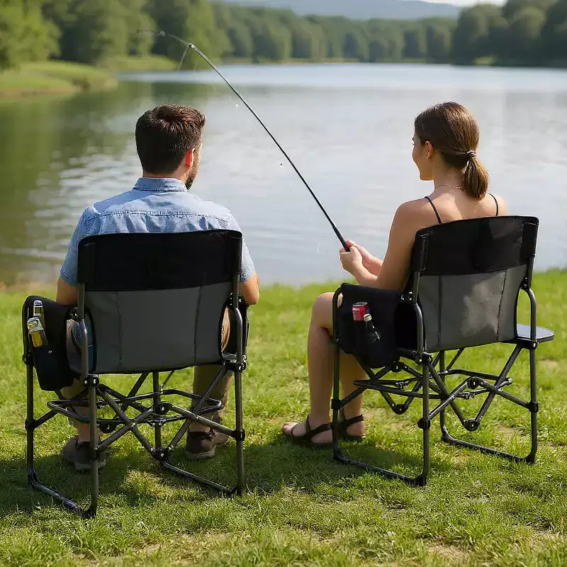 Portable Folding Camping Chairs, Lightweight Aluminum Folding Chair with Side Table and Pocket, 330 Lbs Weight Capacity, for Outdoor