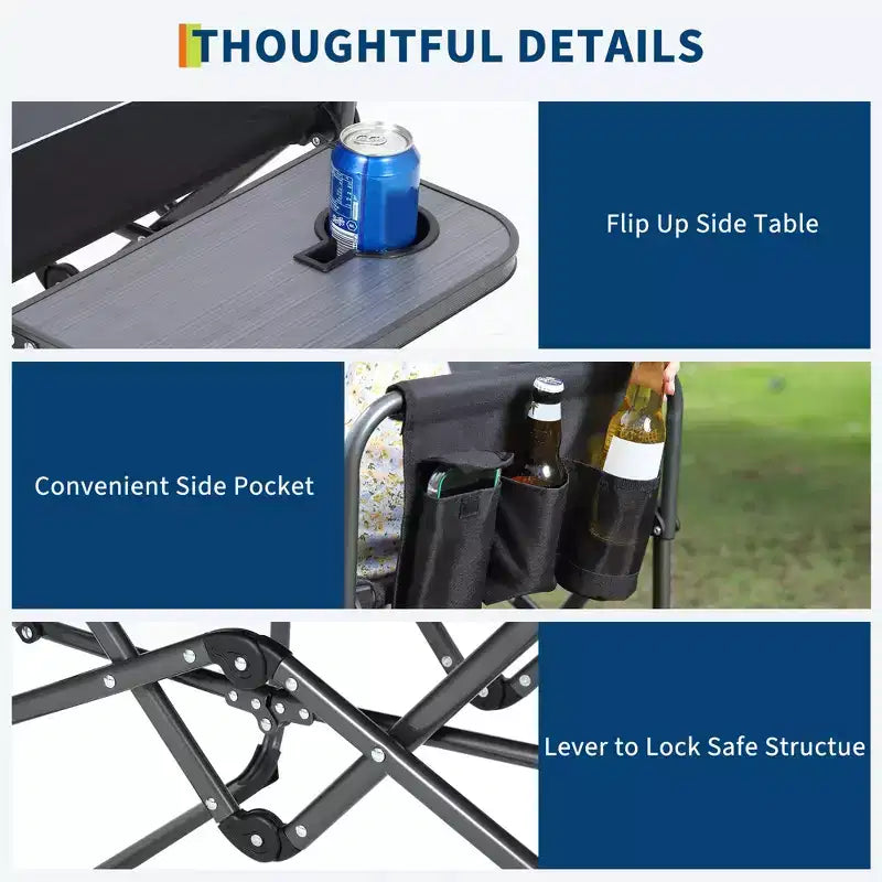 Portable Folding Camping Chairs, Lightweight Aluminum Folding Chair with Side Table and Pocket, 330 Lbs Weight Capacity, for Outdoor
