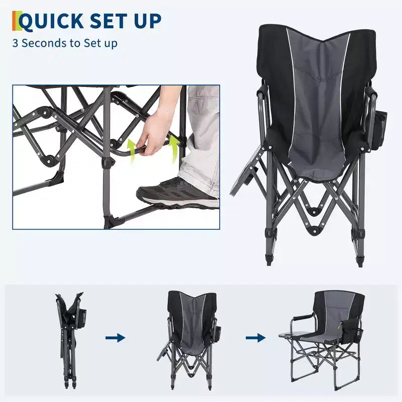 Portable Folding Camping Chairs, Lightweight Aluminum Folding Chair with Side Table and Pocket, 330 Lbs Weight Capacity, for Outdoor