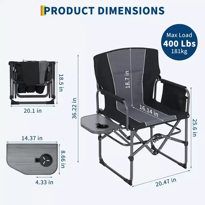 Portable Folding Camping Chairs, Lightweight Aluminum Folding Chair with Side Table and Pocket, 330 Lbs Weight Capacity, for Outdoor