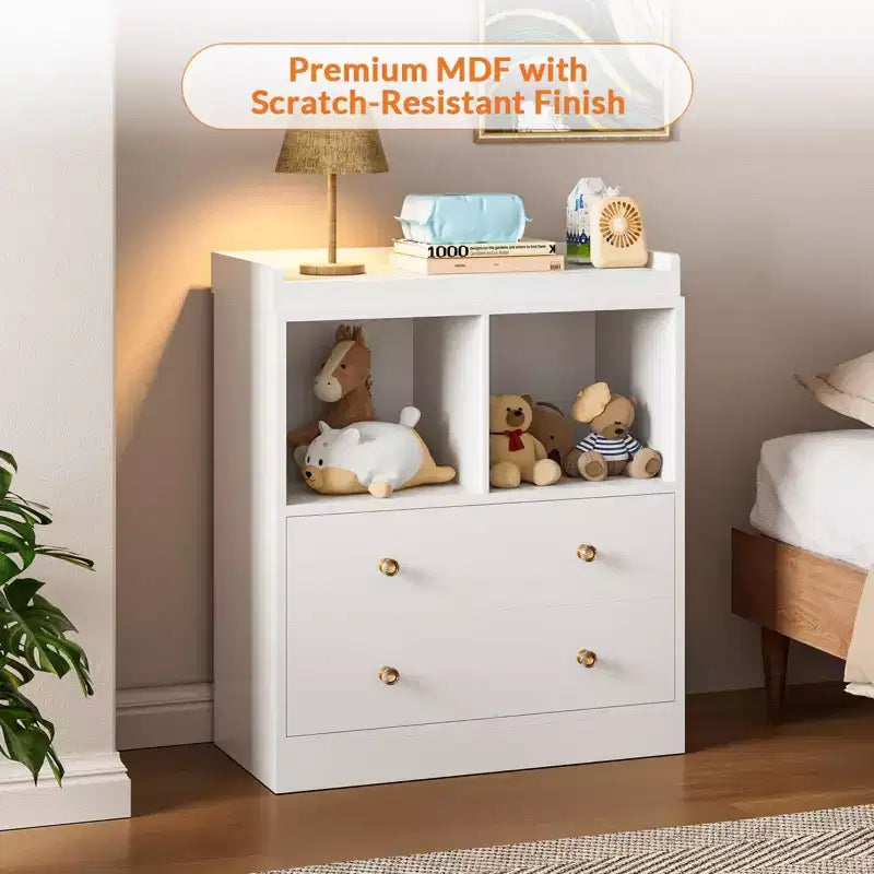 Baby Changing Table, Changing Tablewith Pad, 2 Drawers and 2 Open Compartments for Nursery Room with Modern White Diaper Changing Station, Bedroom