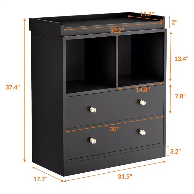Baby Changing Table, Changing Tablewith Pad, 2 Drawers and 2 Open Compartments for Nursery Room with Modern White Diaper Changing Station, Bedroom