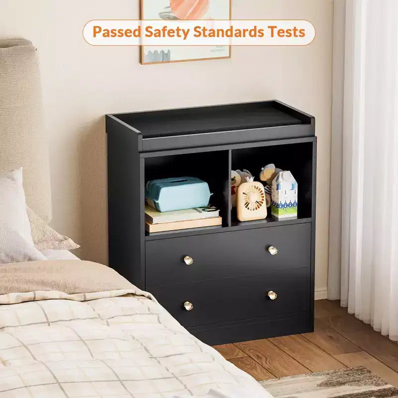 Baby Changing Table, Changing Tablewith Pad, 2 Drawers and 2 Open Compartments for Nursery Room with Modern White Diaper Changing Station, Bedroom