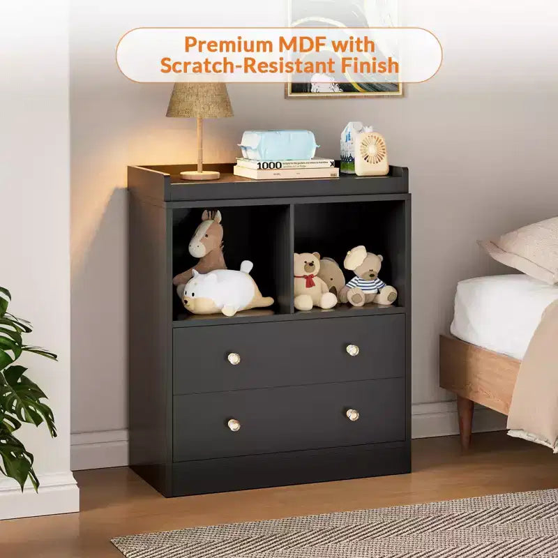 Baby Changing Table, Changing Tablewith Pad, 2 Drawers and 2 Open Compartments for Nursery Room with Modern White Diaper Changing Station, Bedroom