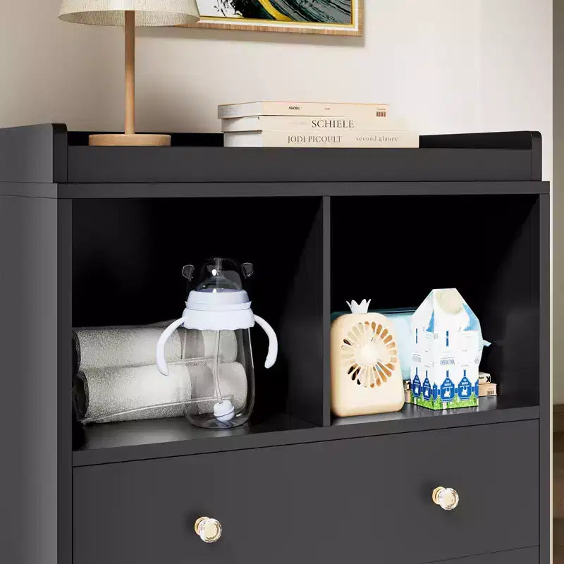 Baby Changing Table, Changing Tablewith Pad, 2 Drawers and 2 Open Compartments for Nursery Room with Modern White Diaper Changing Station, Bedroom