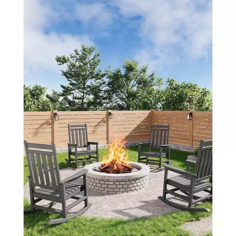 Rocking Chair, All Weather HDPE Plastic Patio Rocker Chair with Wide Armrests, Classic Fire Pit Chair for Porch, Deck, Lawn, Garde