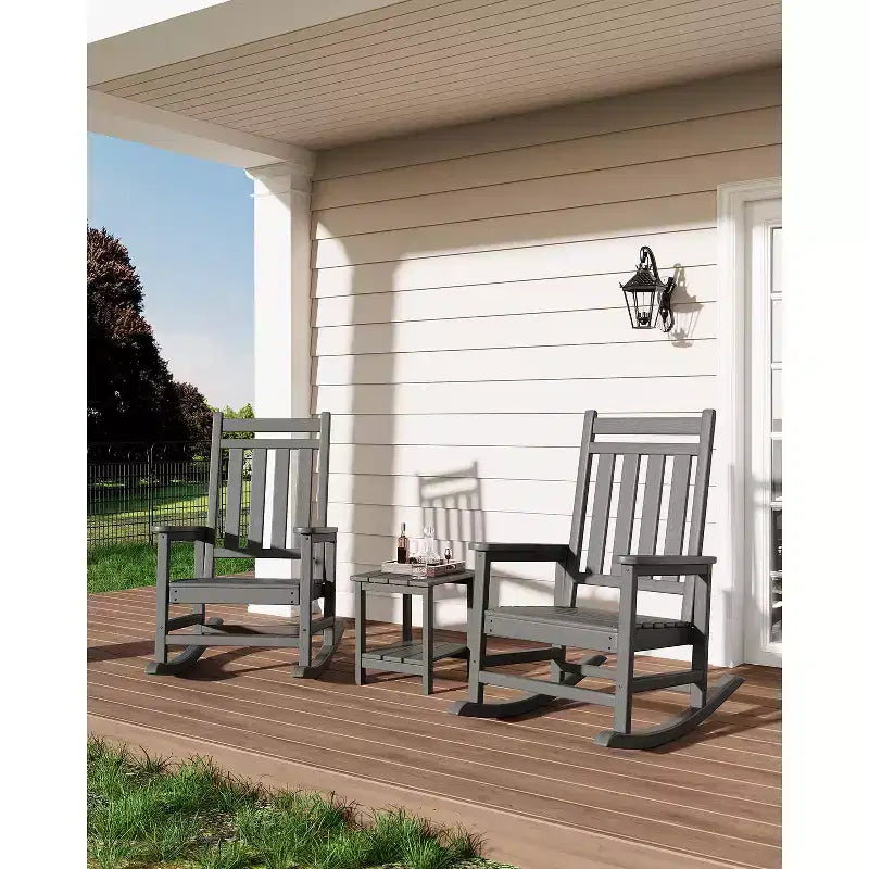 Rocking Chair, All Weather HDPE Plastic Patio Rocker Chair with Wide Armrests, Classic Fire Pit Chair for Porch, Deck, Lawn, Garde