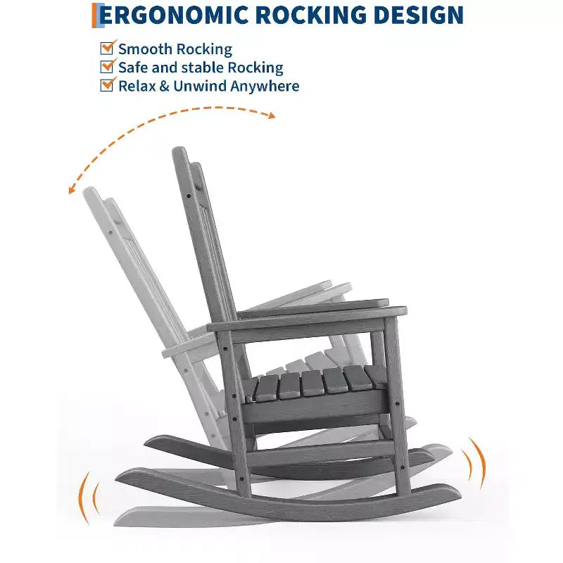 Rocking Chair, All Weather HDPE Plastic Patio Rocker Chair with Wide Armrests, Classic Fire Pit Chair for Porch, Deck, Lawn, Garde