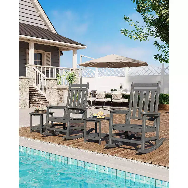 Rocking Chair, All Weather HDPE Plastic Patio Rocker Chair with Wide Armrests, Classic Fire Pit Chair for Porch, Deck, Lawn, Garde