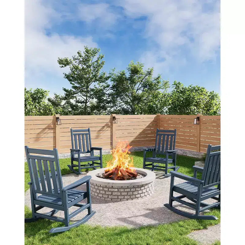 Rocking Chair, All Weather HDPE Plastic Patio Rocker Chair with Wide Armrests, Classic Fire Pit Chair for Porch, Deck, Lawn, Garde