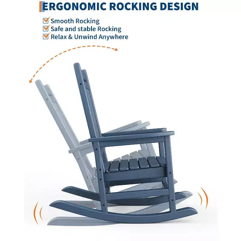 Rocking Chair, All Weather HDPE Plastic Patio Rocker Chair with Wide Armrests, Classic Fire Pit Chair for Porch, Deck, Lawn, Garde