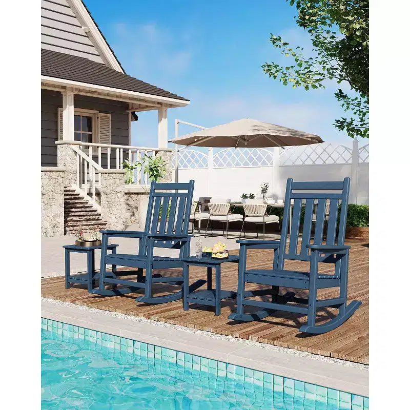 Rocking Chair, All Weather HDPE Plastic Patio Rocker Chair with Wide Armrests, Classic Fire Pit Chair for Porch, Deck, Lawn, Garde