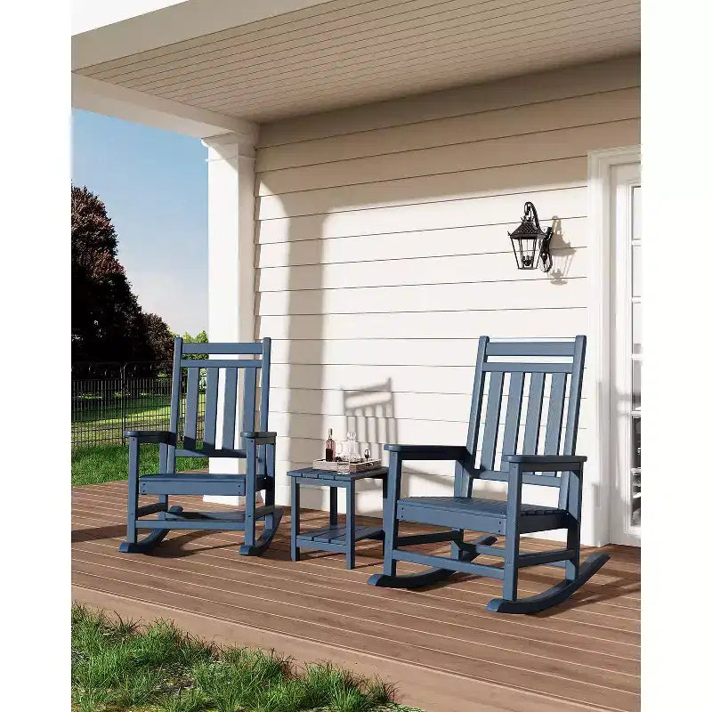 Rocking Chair, All Weather HDPE Plastic Patio Rocker Chair with Wide Armrests, Classic Fire Pit Chair for Porch, Deck, Lawn, Garde