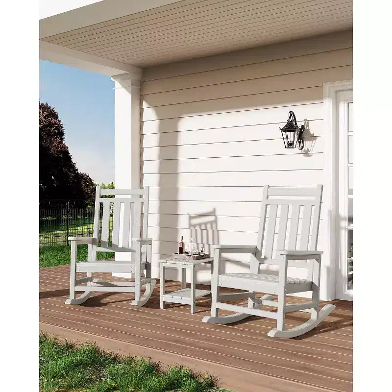 Rocking Chair, All Weather HDPE Plastic Patio Rocker Chair with Wide Armrests, Classic Fire Pit Chair for Porch, Deck, Lawn, Garde
