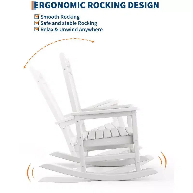 Rocking Chair, All Weather HDPE Plastic Patio Rocker Chair with Wide Armrests, Classic Fire Pit Chair for Porch, Deck, Lawn, Garde