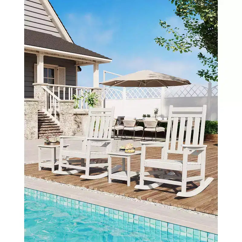 Rocking Chair, All Weather HDPE Plastic Patio Rocker Chair with Wide Armrests, Classic Fire Pit Chair for Porch, Deck, Lawn, Garde