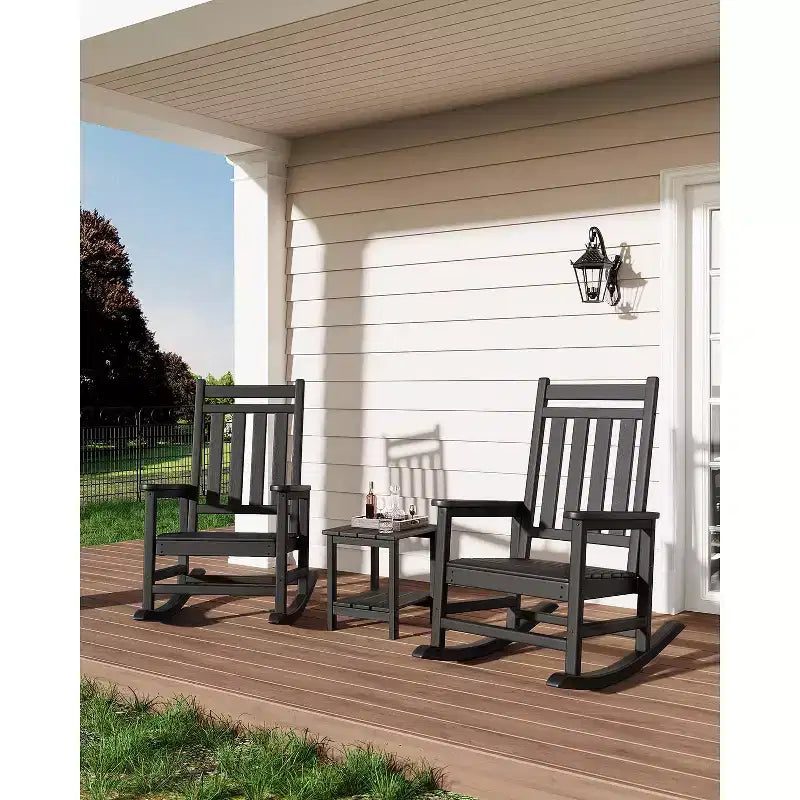 Rocking Chair, All Weather HDPE Plastic Patio Rocker Chair with Wide Armrests, Classic Fire Pit Chair for Porch, Deck, Lawn, Garde