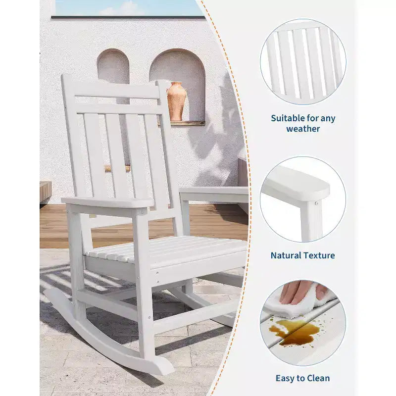 Rocking Chair, All Weather HDPE Plastic Patio Rocker Chair with Wide Armrests, Classic Fire Pit Chair for Porch, Deck, Lawn, Garde