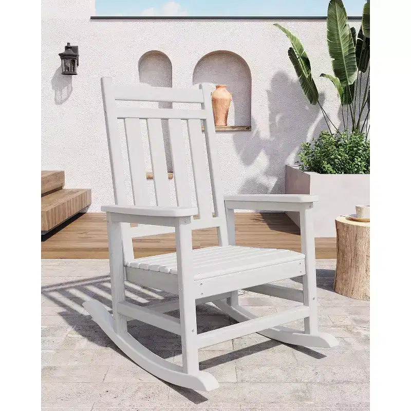 Rocking Chair, All Weather HDPE Plastic Patio Rocker Chair with Wide Armrests, Classic Fire Pit Chair for Porch, Deck, Lawn, Garde