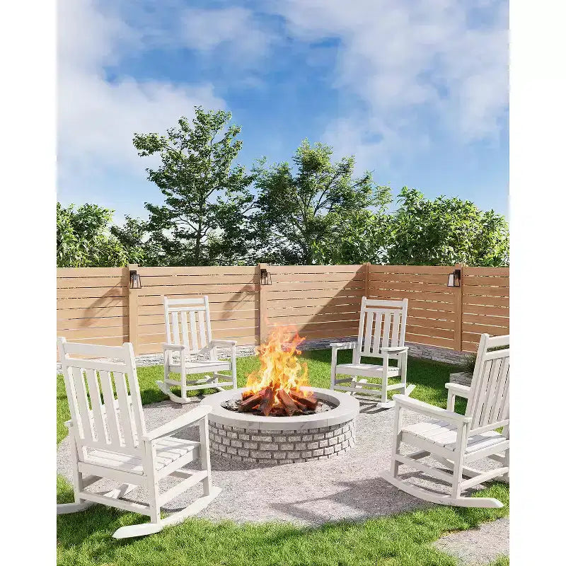 Rocking Chair, All Weather HDPE Plastic Patio Rocker Chair with Wide Armrests, Classic Fire Pit Chair for Porch, Deck, Lawn, Garde