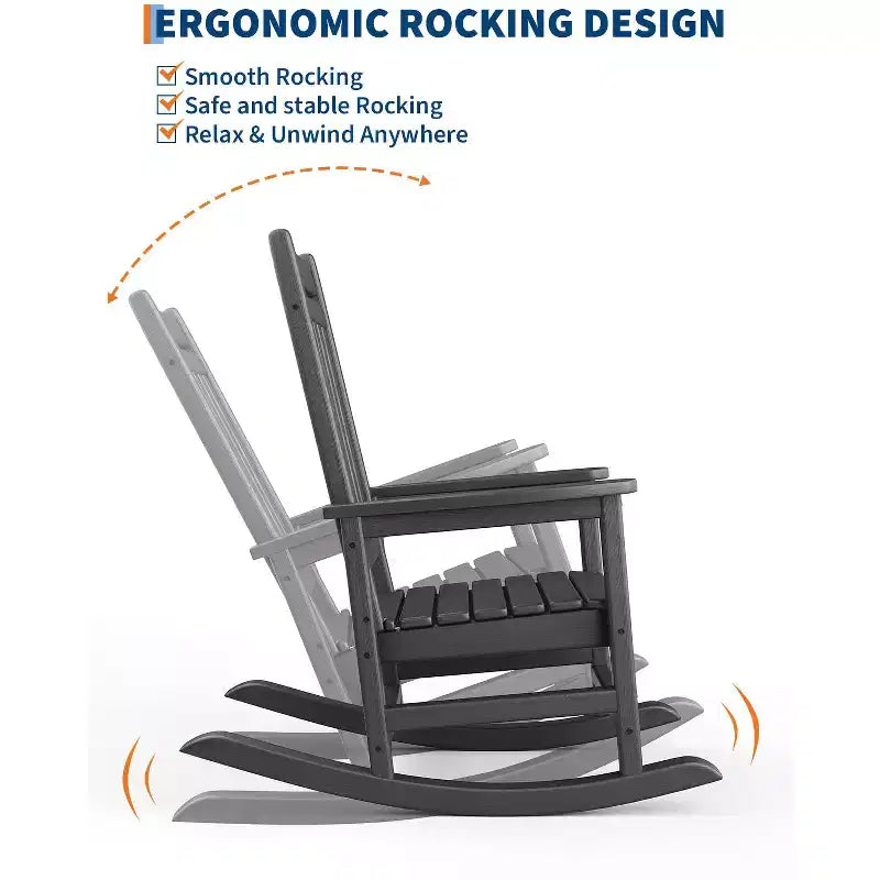 Rocking Chair, All Weather HDPE Plastic Patio Rocker Chair with Wide Armrests, Classic Fire Pit Chair for Porch, Deck, Lawn, Garde