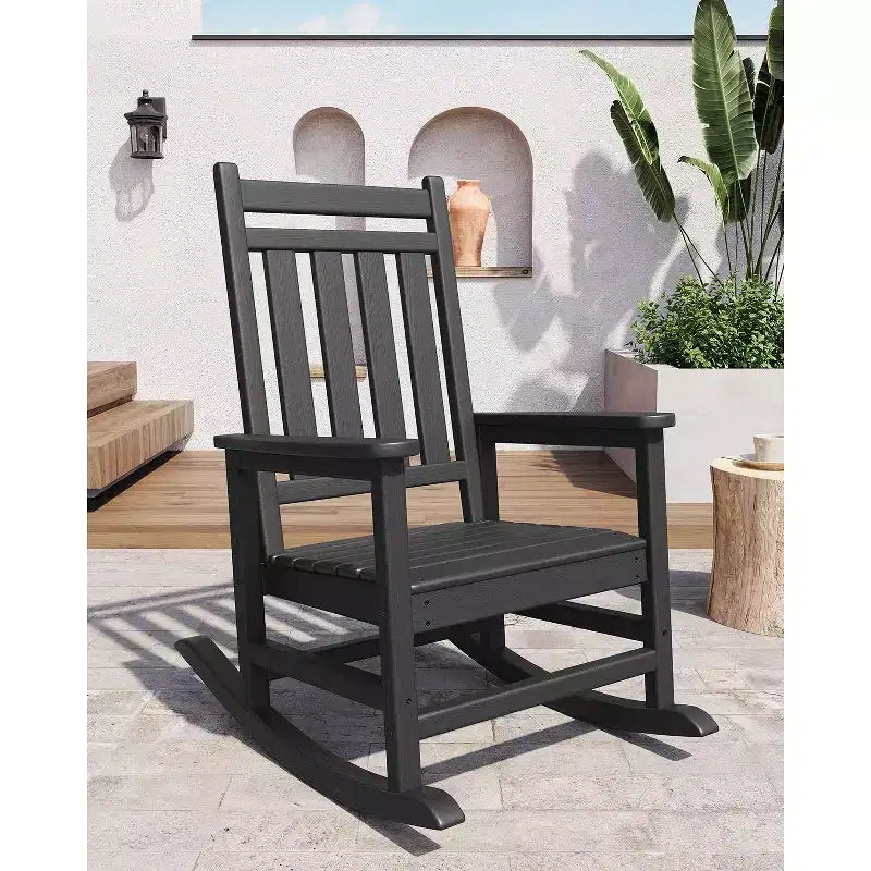 Rocking Chair, All Weather HDPE Plastic Patio Rocker Chair with Wide Armrests, Classic Fire Pit Chair for Porch, Deck, Lawn, Garde
