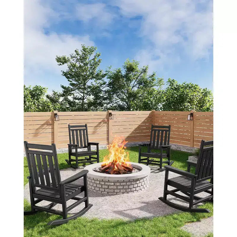Rocking Chair, All Weather HDPE Plastic Patio Rocker Chair with Wide Armrests, Classic Fire Pit Chair for Porch, Deck, Lawn, Garde