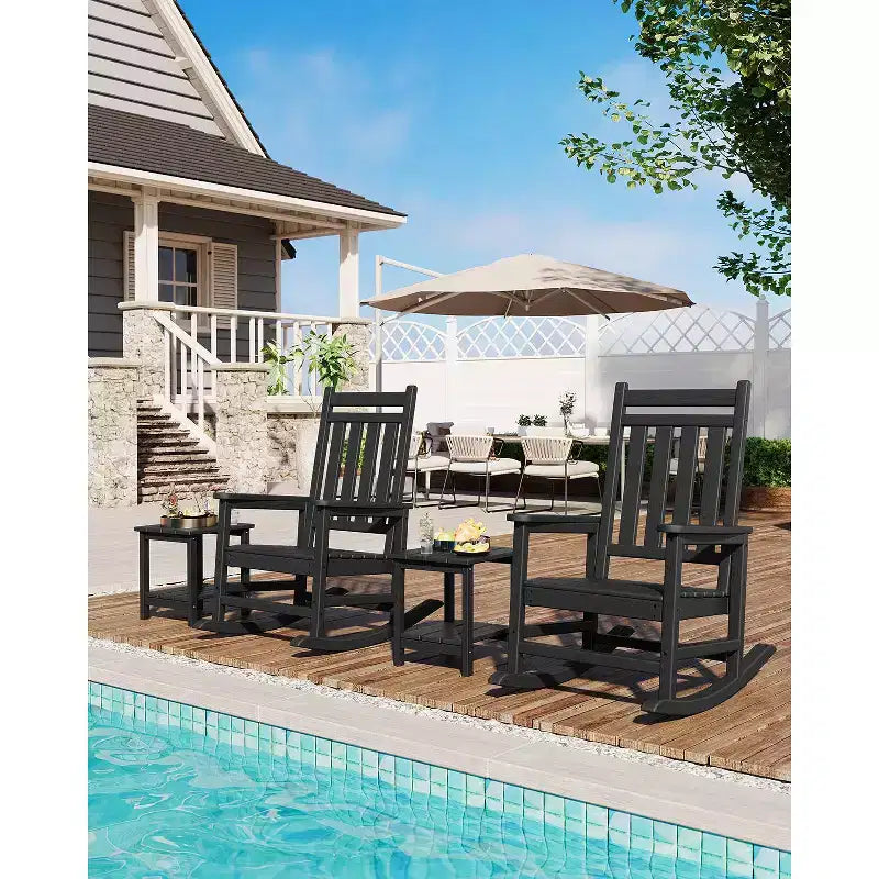 Rocking Chair, All Weather HDPE Plastic Patio Rocker Chair with Wide Armrests, Classic Fire Pit Chair for Porch, Deck, Lawn, Garde