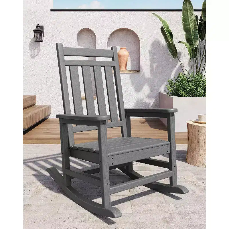 Rocking Chair, All Weather HDPE Plastic Patio Rocker Chair with Wide Armrests, Classic Fire Pit Chair for Porch, Deck, Lawn, Garde