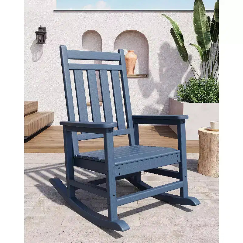 Rocking Chair, All Weather HDPE Plastic Patio Rocker Chair with Wide Armrests, Classic Fire Pit Chair for Porch, Deck, Lawn, Garde