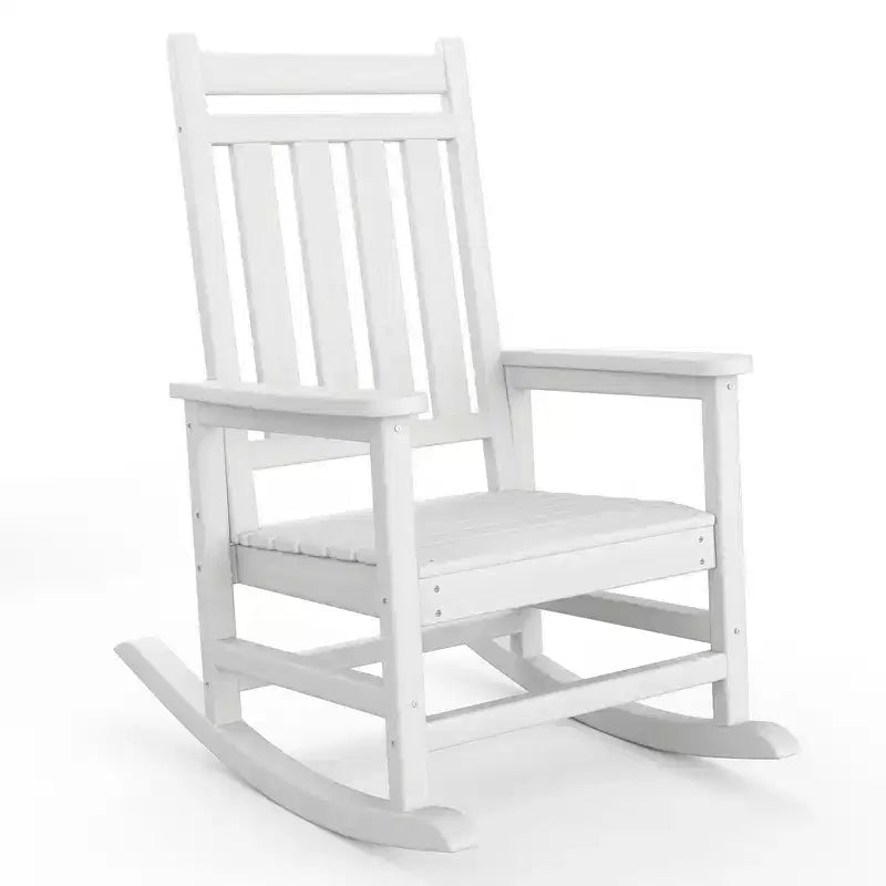 Rocking Chair, All Weather HDPE Plastic Patio Rocker Chair with Wide Armrests, Classic Fire Pit Chair for Porch, Deck, Lawn, Garde