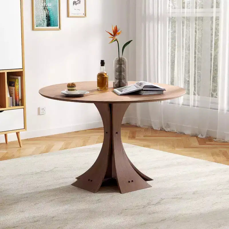 Okak Modern Round Dining Table Kitchen Table Wood Dining Table for 6 for Living Room, Cafe