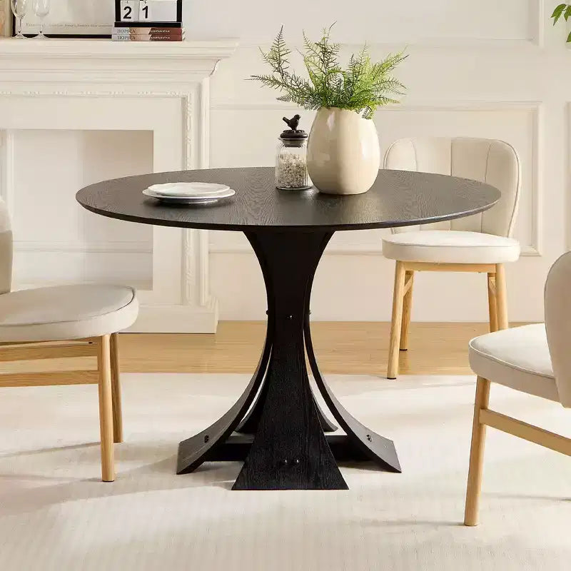 Okak Modern Round Dining Table Kitchen Table Wood Dining Table for 6 for Living Room, Cafe