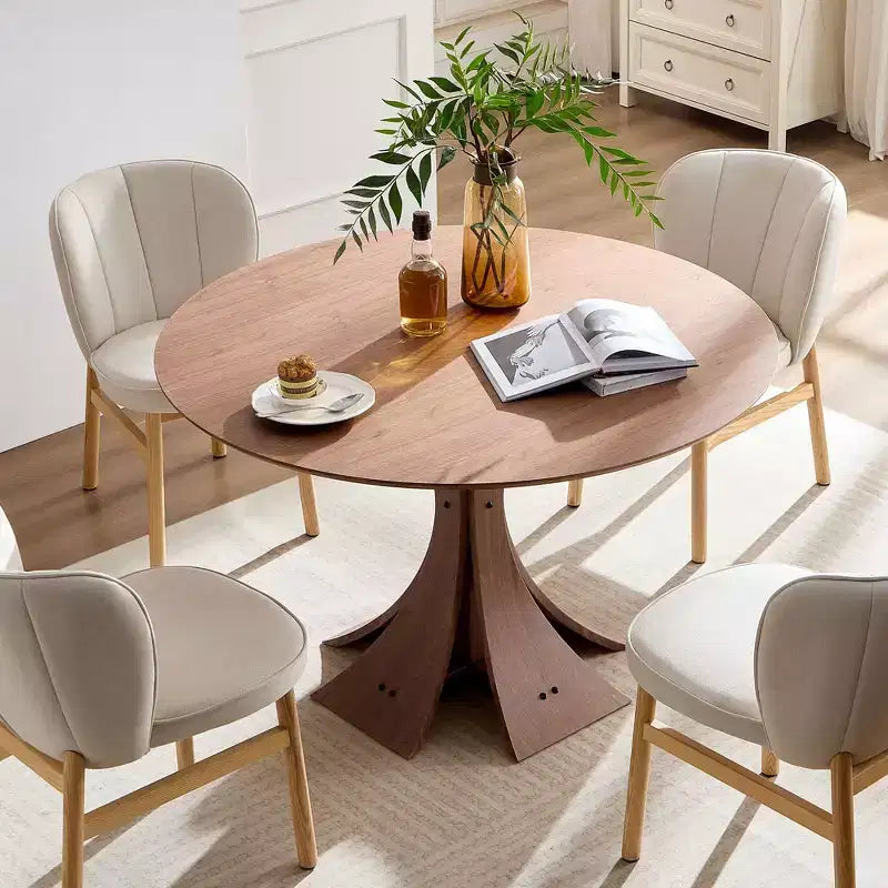Okak Modern Round Dining Table Kitchen Table Wood Dining Table for 6 for Living Room, Cafe