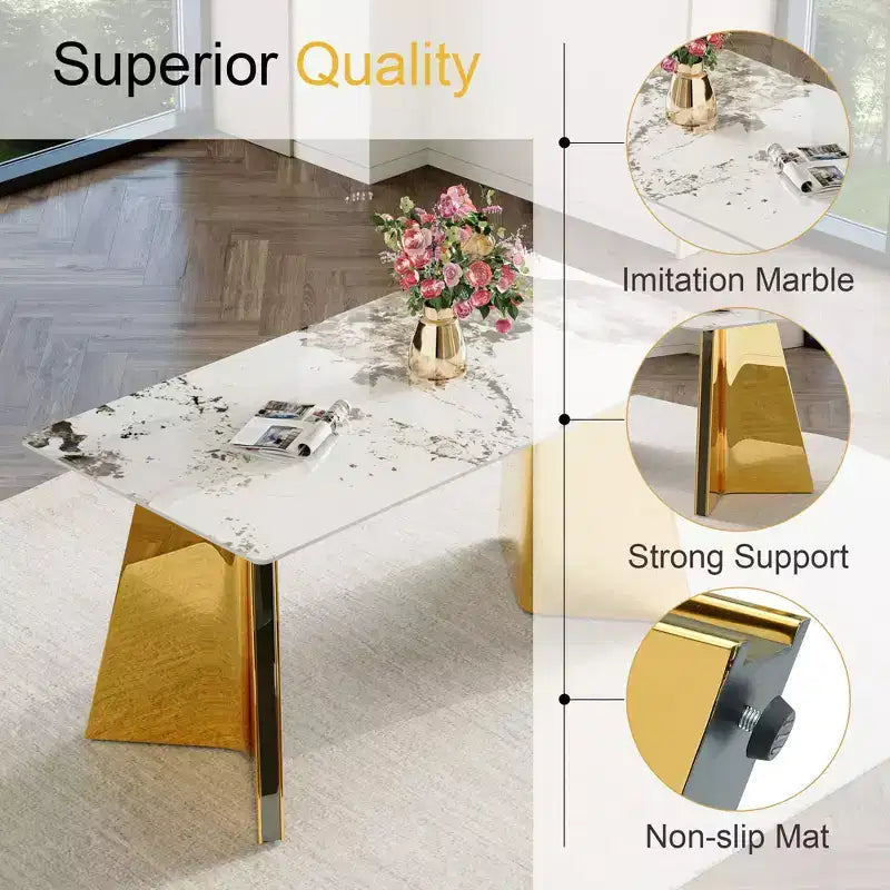 Okak 63 Modern Dining Table Kitchen Table, Counter Height Table with Imitation Marble and Curved Base for 6