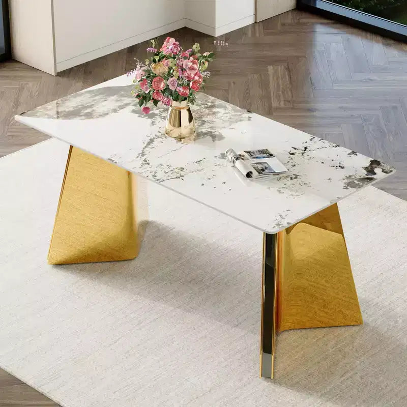 Okak 63 Modern Dining Table Kitchen Table, Counter Height Table with Imitation Marble and Curved Base for 6